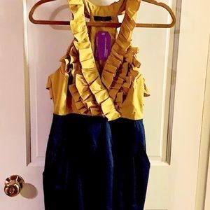 XTAREN mustard/navy Ruffle Pocket Sleeveless mini
